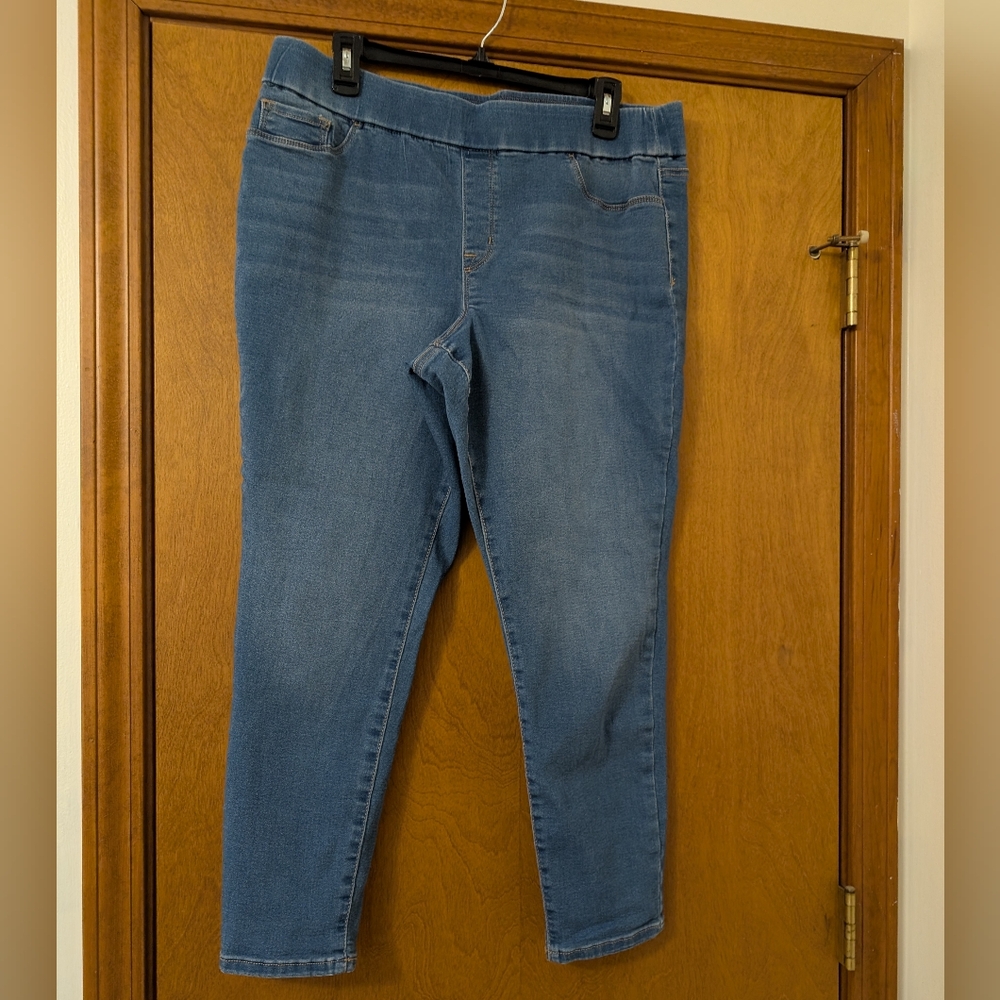Women's Blue Pull On Stretchy Jeans